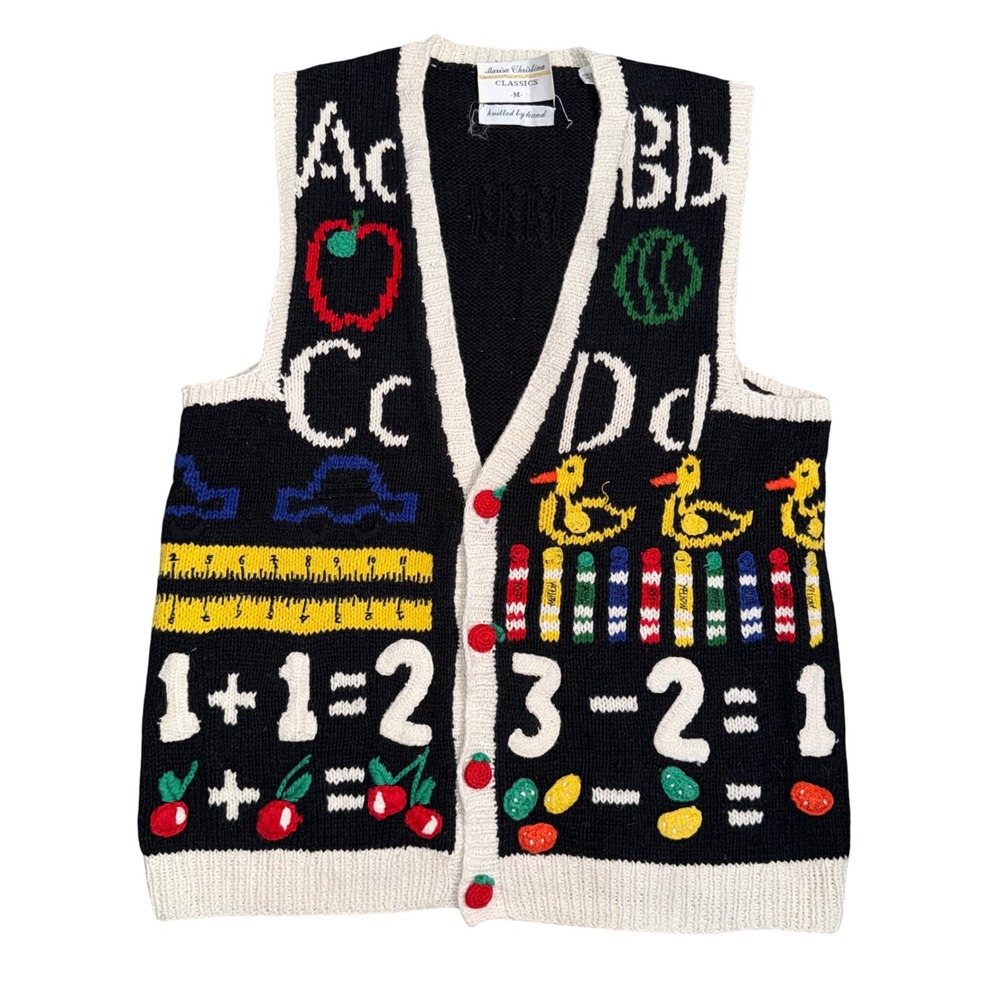 Marisa Christina School Teacher Vest Women Medium Black Excellent Vintage Knit